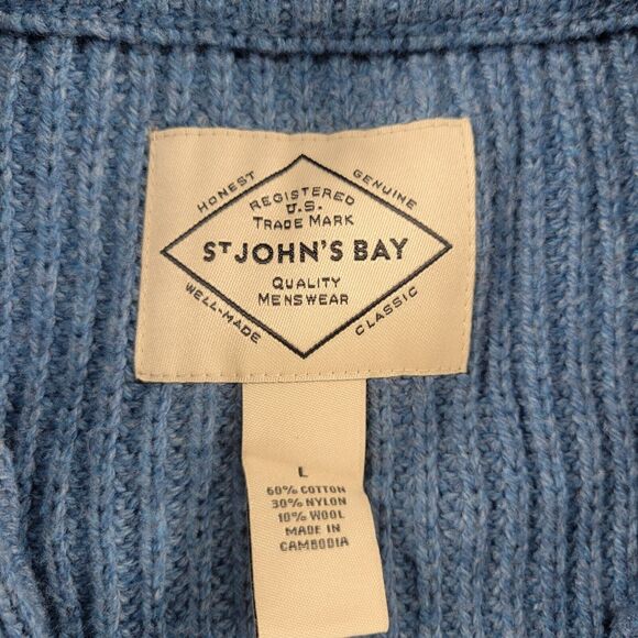 St. John's Bay Men's Large Cable Knit Long Sleeve Henley Grandpa Sweater Blue - Picture 5 of 11